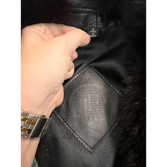 Vintage 1980s Jacqueline Ferrar Leather Coat with Fox Fur Trim Size Large - Picture 10 of 16